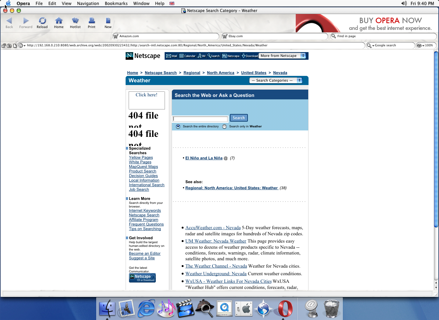 OS X 10.1 PPC with Opera 6.0 displaying a page from Netscape archived at September 30, 2002 at 22:34:32